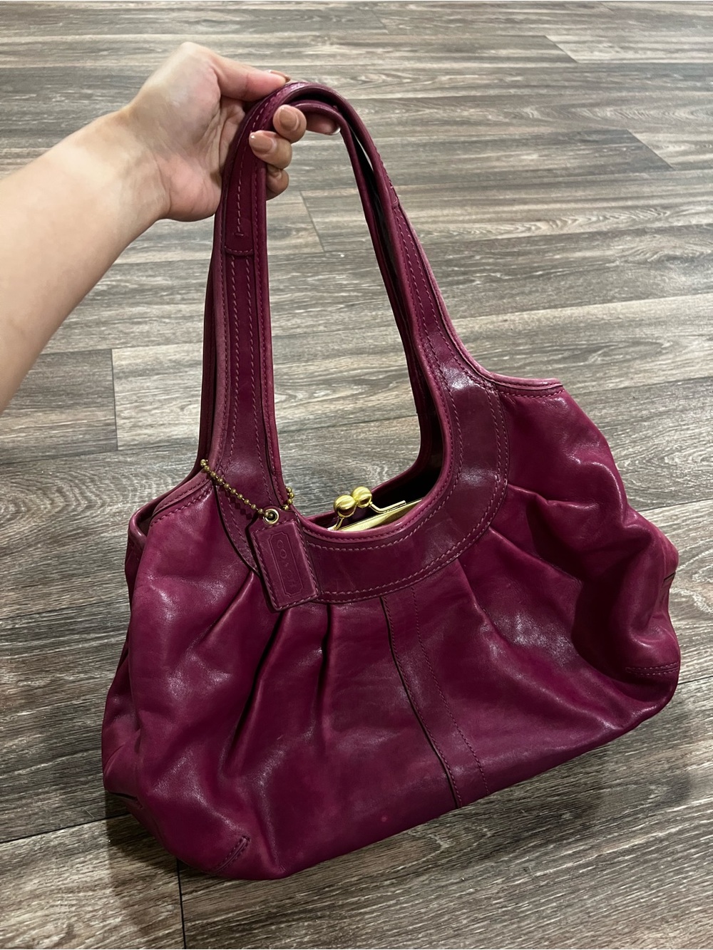 Coach Ergo Pleated Kisslock Frame Satchel Leather Shoulder Bag in Eggplant Y2K